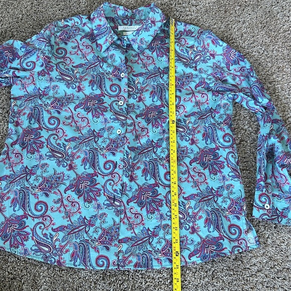 Foxcroft for Appleseed’s Paisley Button-Down Aqua & Purple LS Shirt  14P - Picture 6 of 7
